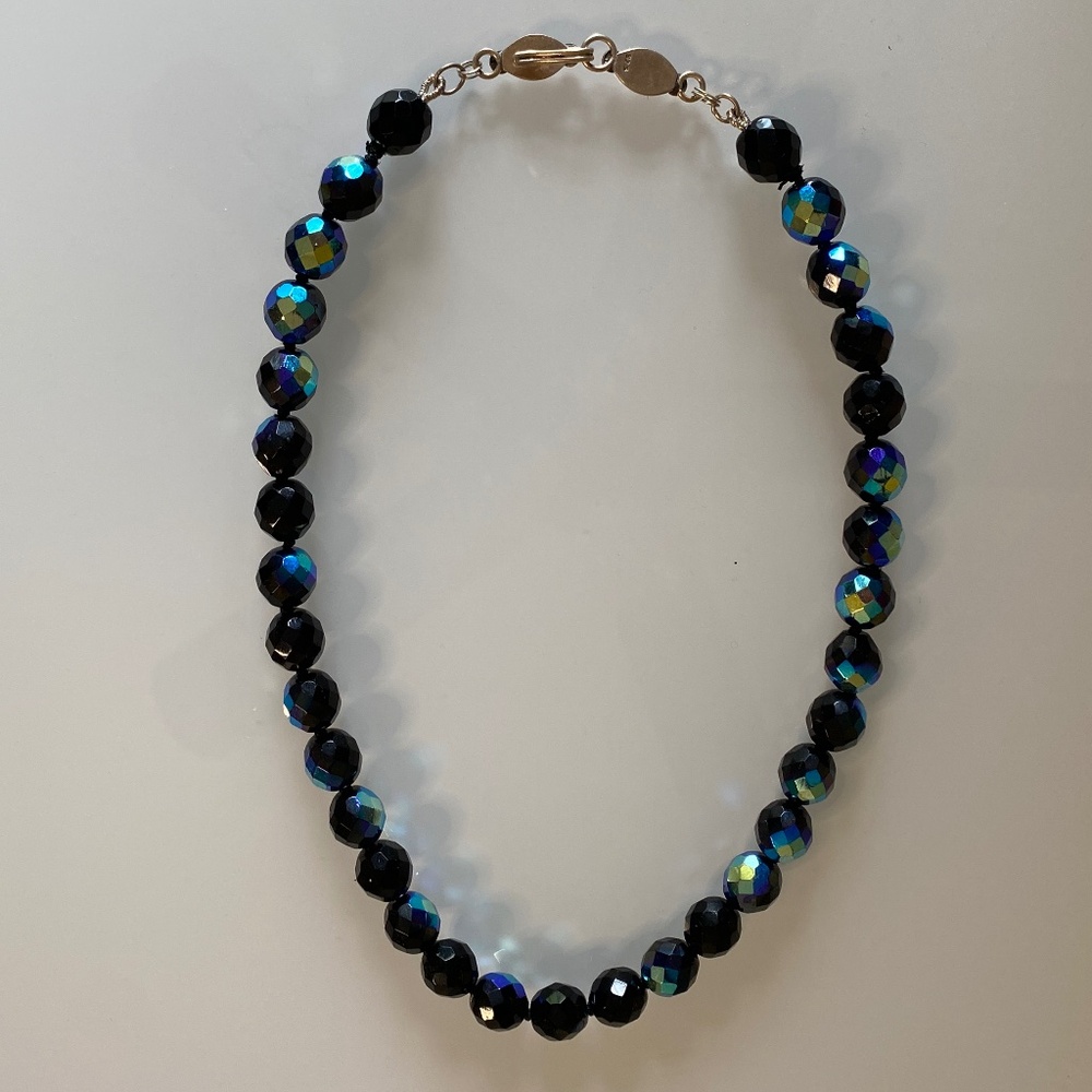 Black/Blue Crystal Necklace With Sterling Clasp